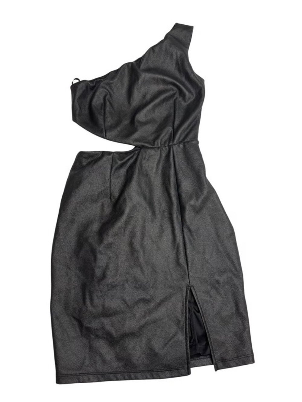 NEW! AKIRA Chicago Black Label One-Shoulder Faux Leather Cut Out Mini Dress